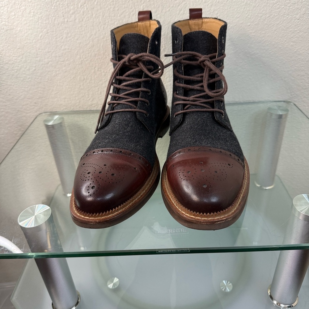 Men's Brown and Gray Leather Boots